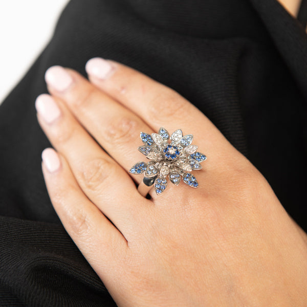 Pre-Owned Sapphire and Diamond Flower Ring