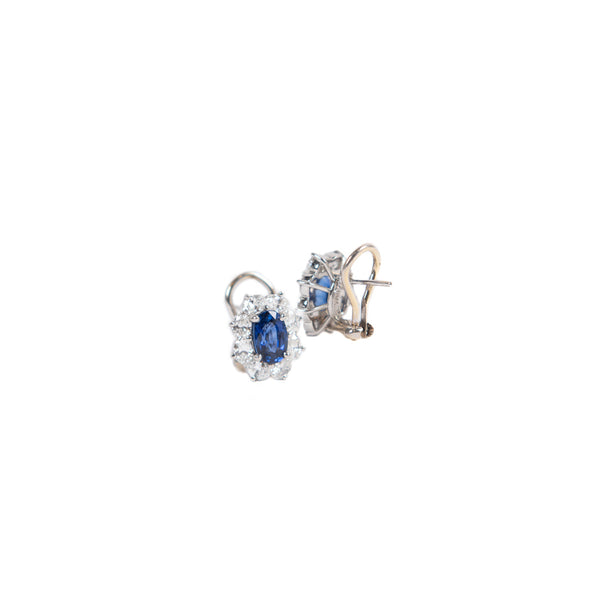 PRE-OWNED BLUE SAPPHIRE AND DIAMOND EARRINGS