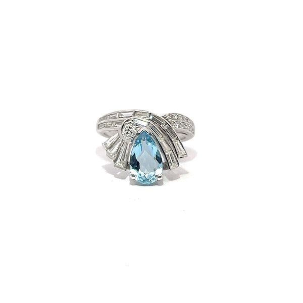 Pre-Owned Platinum Aquamarine and Diamond Ring