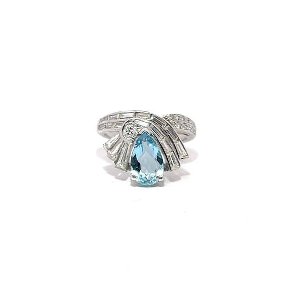 PRE-OWNED DIAMOND AND AQUAMARINE RING