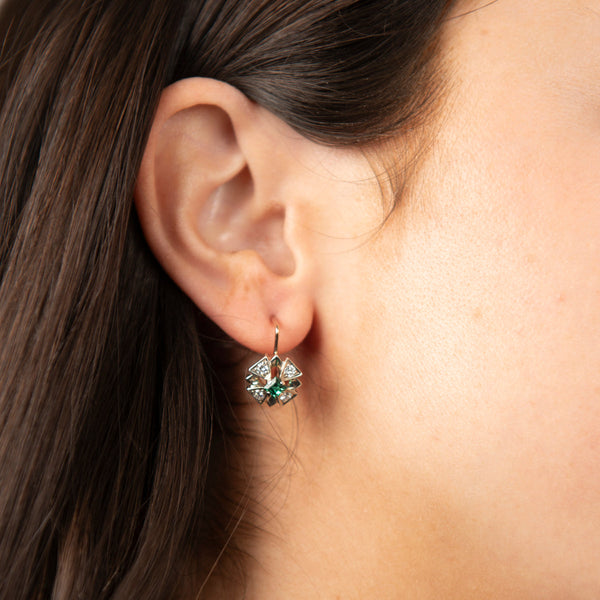 Pre-Owned Synthetic Emerald and Moissanite Earrings