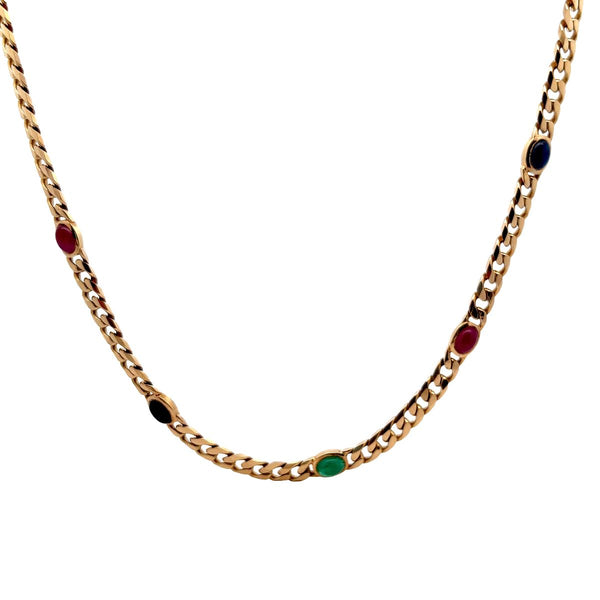 $9850 14YG 17 CURB LNK MULTI-STONE NECKLACE