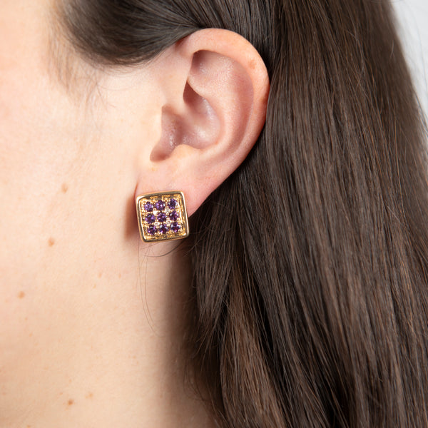 Pre-Owned Amethyst and Diamond Square Earrings