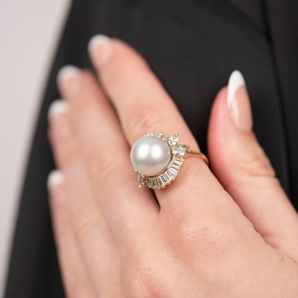 Pre-owned Pearl and Diamond Ring