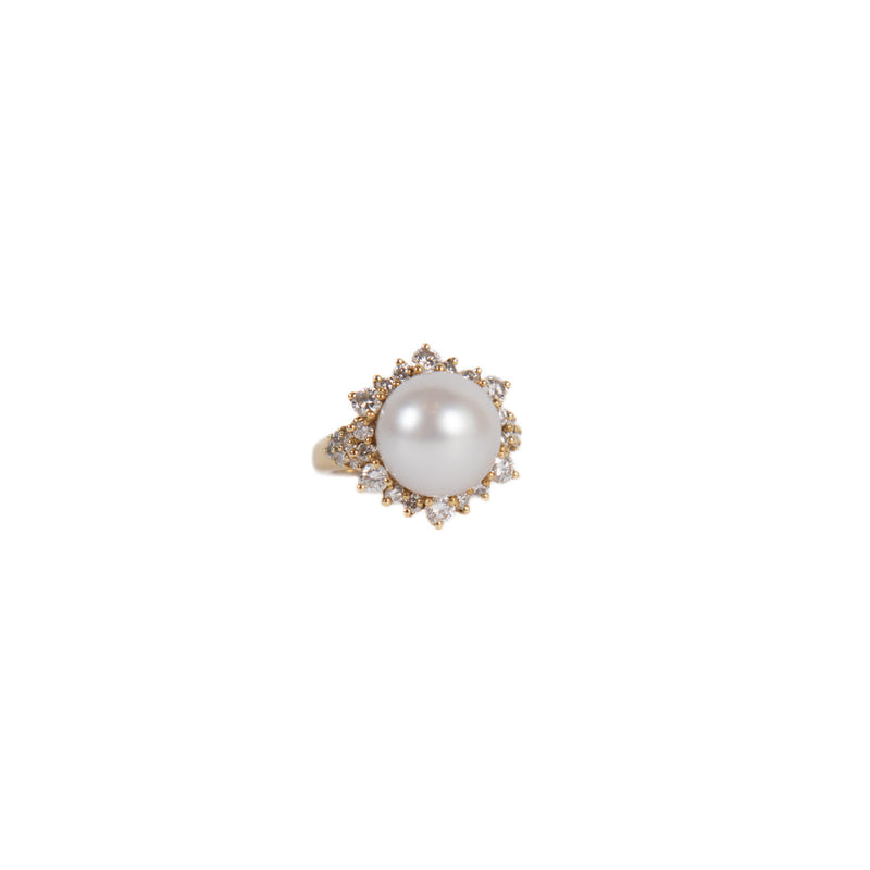 Pre-Owned Akoya Pearl and Diamond Ring