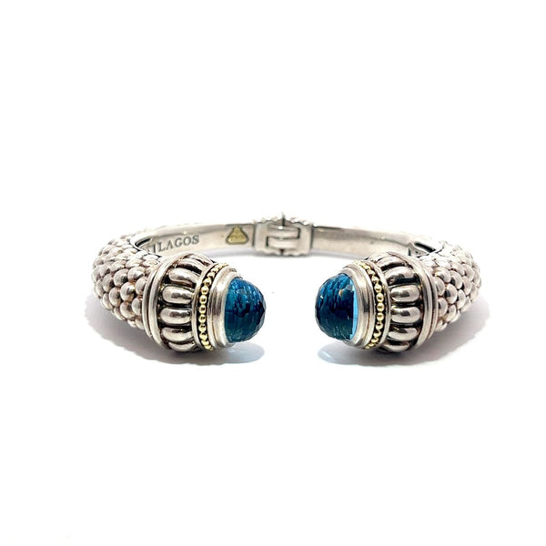 Pre-Owned Lagos Blue Topaz Caviar Hinge Cuff