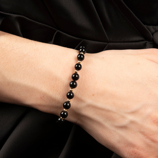 Pre-Owned Black Bead Chalcedony Bracelet