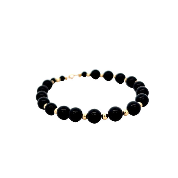 Pre-Owned Black Bead Chalcedony Bracelet