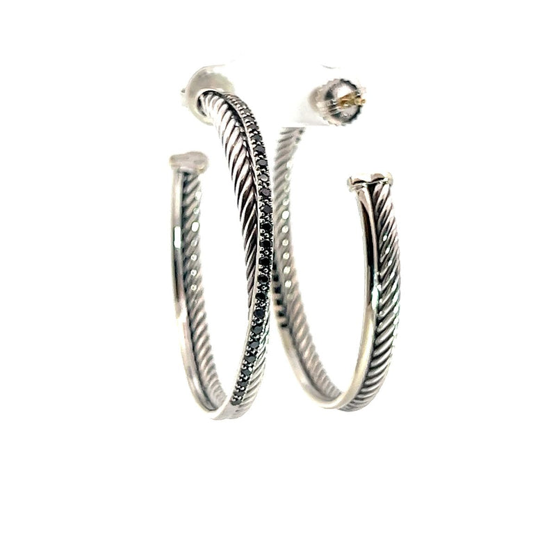 Pre-Owned David Yurman Black Diamond Crossover Hoop Earrings