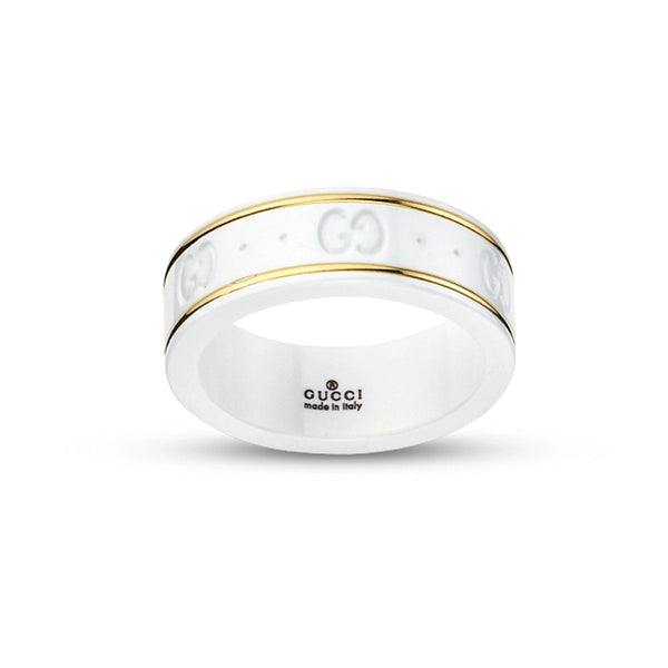 Gucci 18K Yellow Gold & White Zirconia Icon Band Ring