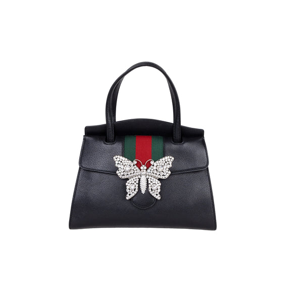 Pre-Owned Gucci Web Linea Toem Crystal Butterfly 2-Way Bag