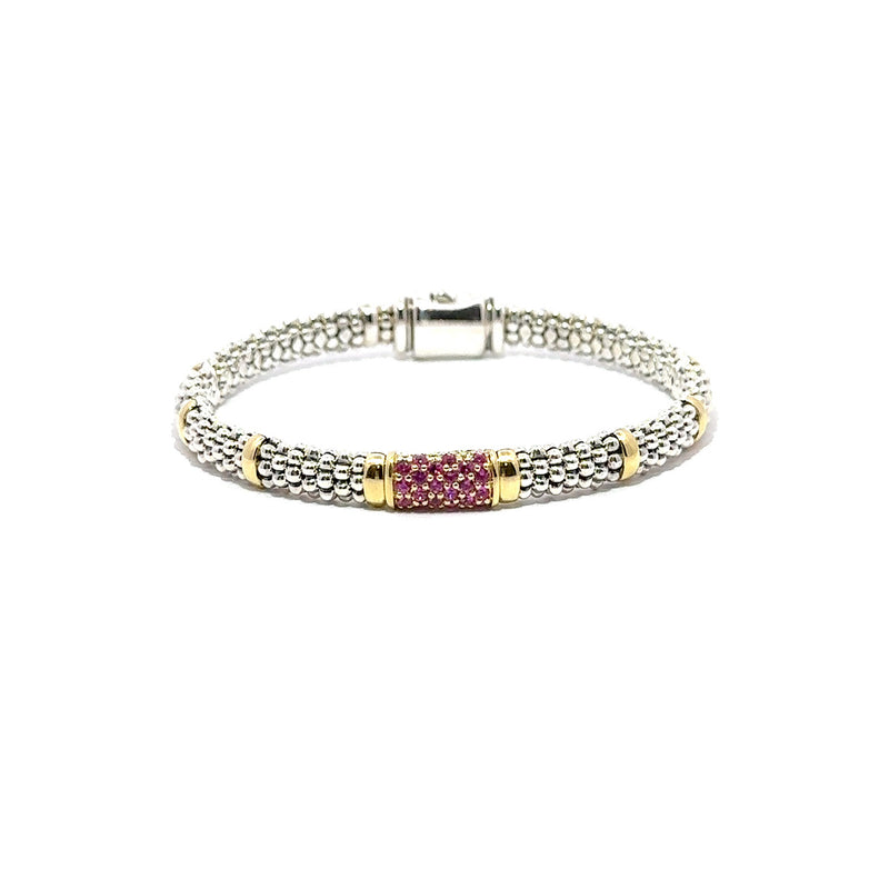 Pre-Owned Lagos Two-Tone Pink Sapphire Caviar Bracelet