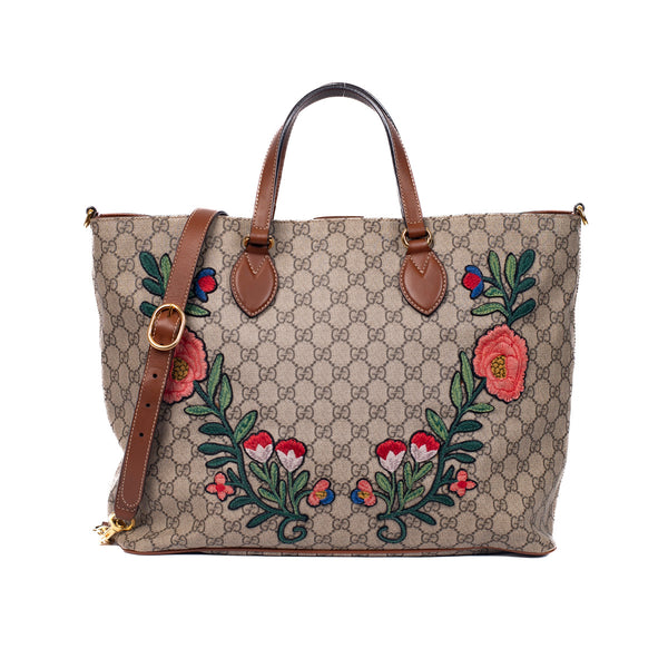 Pre-Owned Gucci GG Supreme Embroidered Soft Tote