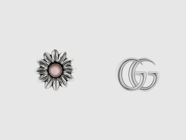 Double G Flower Stud Earrings with Pink Mother of Pearl