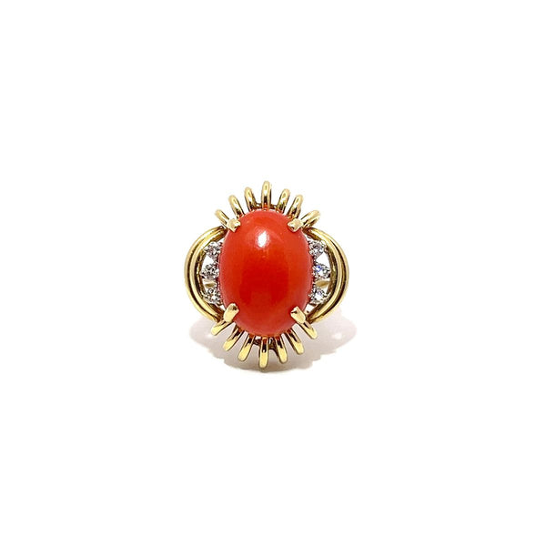 Pre-Owned Coral and Diamond Ring