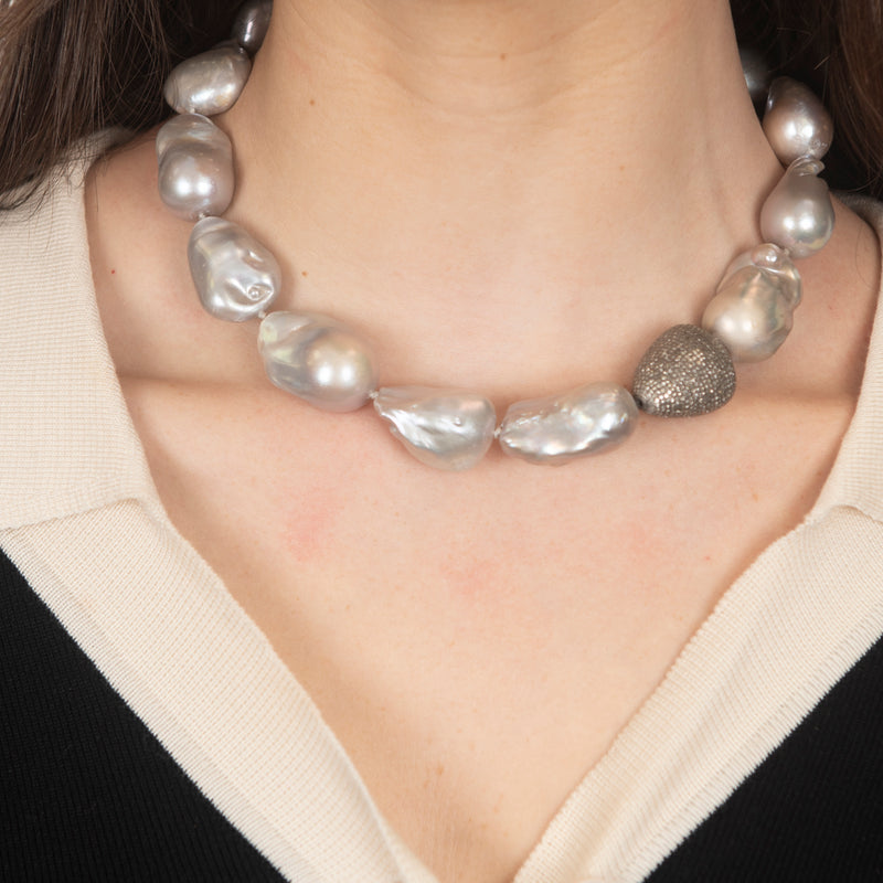 Pre-Owned Nina Gilin Baroque Pearl and Diamond Necklace