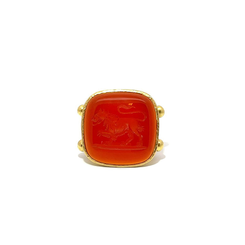 Pre-Owned Elizabeth Locke Carnelian Lion Intaglio Ring