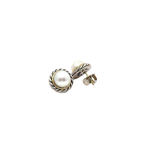 Pre-Owned David Yurman Two-tone Pearl Cookie Studs