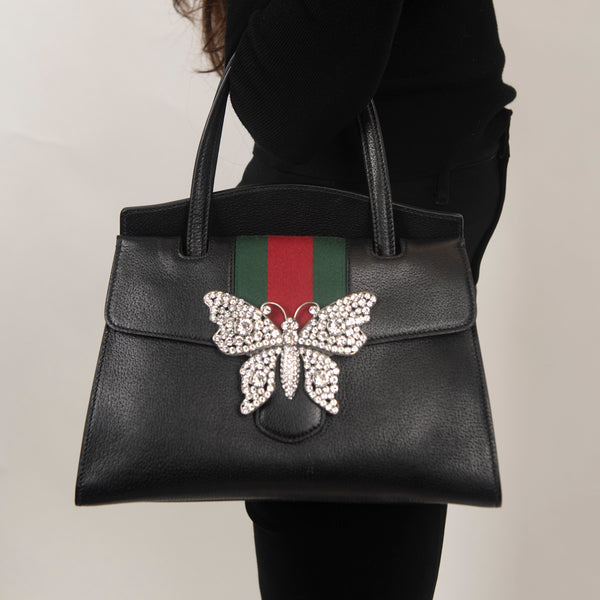 Pre-Owned Gucci Web Linea Totem Crystal Butterfly 2-Way Bag