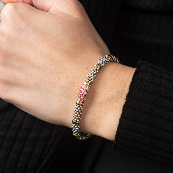 Pre-Owned Lagos Two-Tone Pink Sapphire Caviar Bracelet