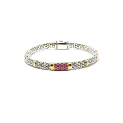 Pre-Owned Lagos Two-Tone Pink Sapphire Caviar Bracelet