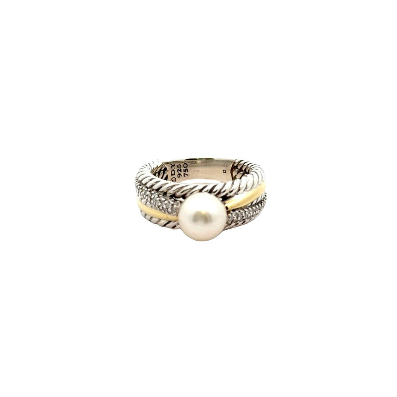 Pre-Owned David Yurman Pearl and Diamond Crossover Ring