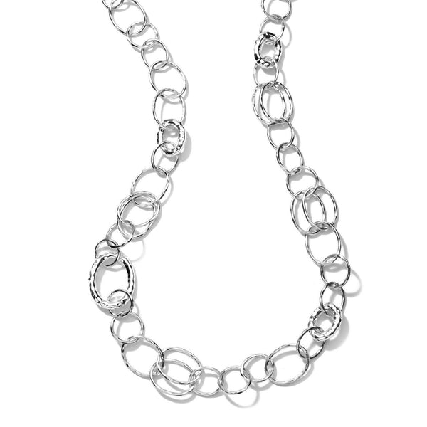 Long Hammered Bastille Link Chain Necklace