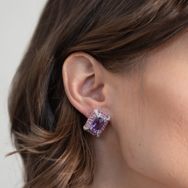 Pre-Owned Amethyst and Diamond Earrings