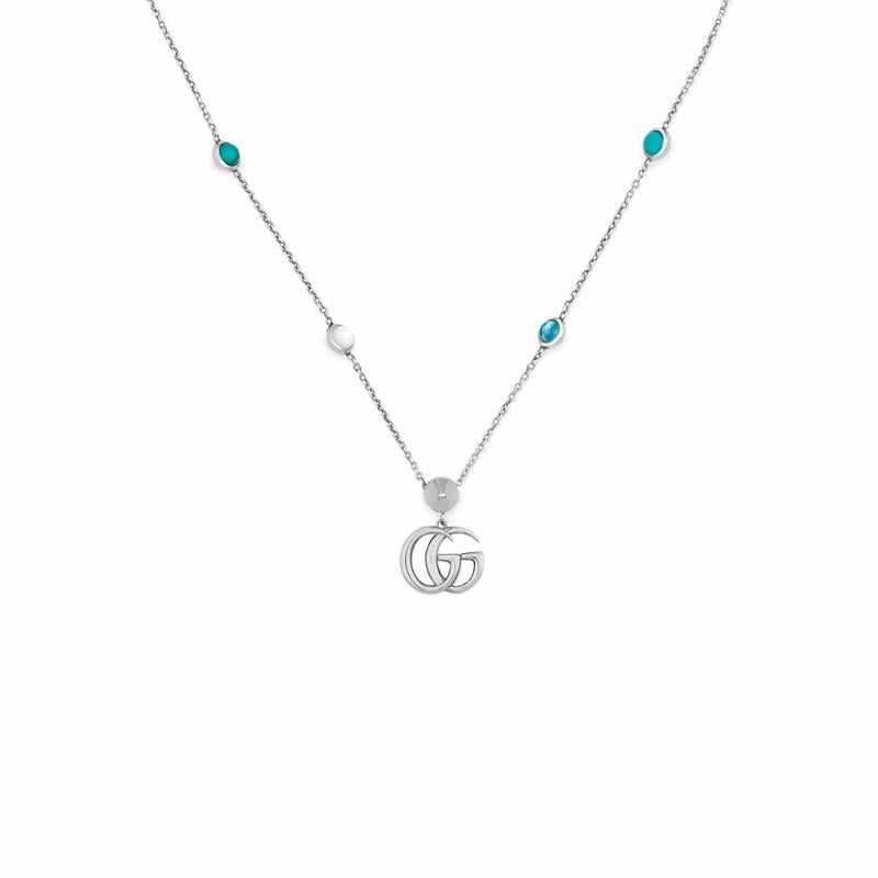 Double G Necklace with Mother of Pearl and Blue Topaz Stations