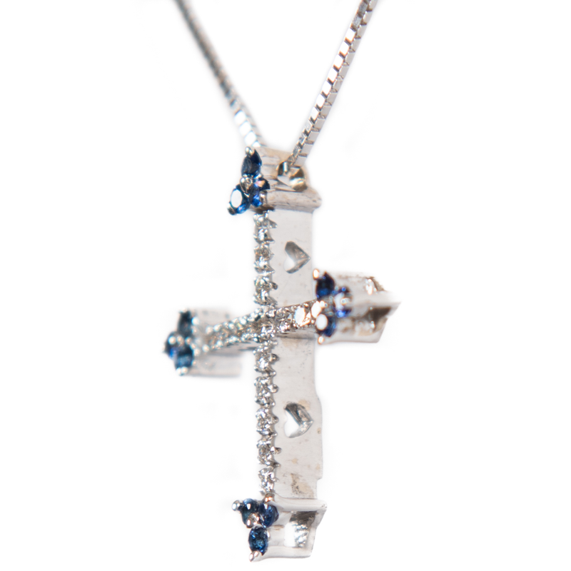 Pre-Owned Diamond and Sapphire Cross Necklace