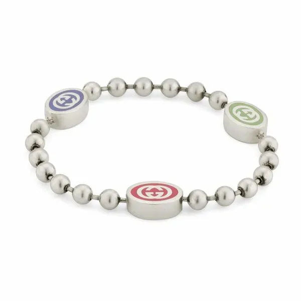 Gucci Sterling Silver Boule Bracelet With Multi Colored Enamel