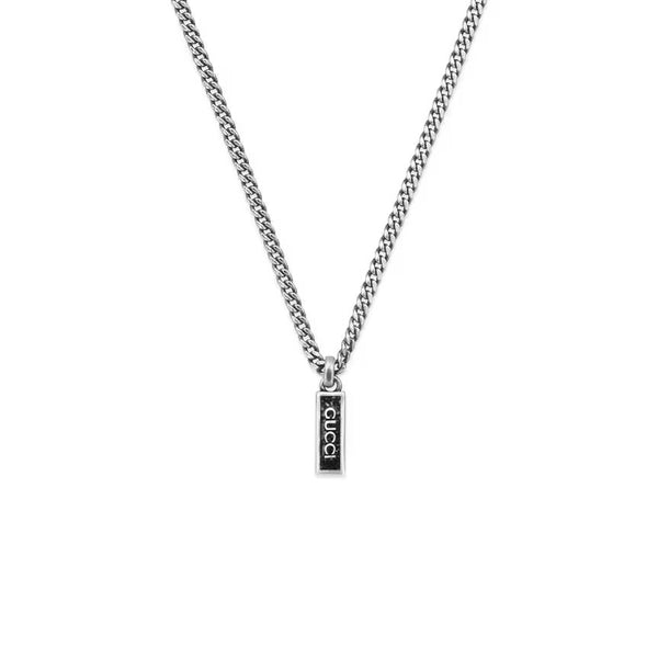 Gucci Silver & Black Enamel Tag Pendant