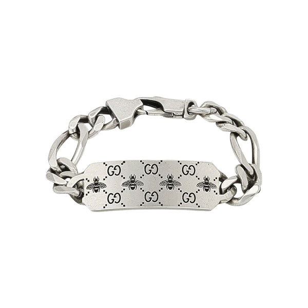 Gucci GG and Bee Engraved Sterling Silver Bracelet