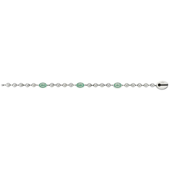 Gucci Interlocking Sterling Silver & Green Enamel Bracelet