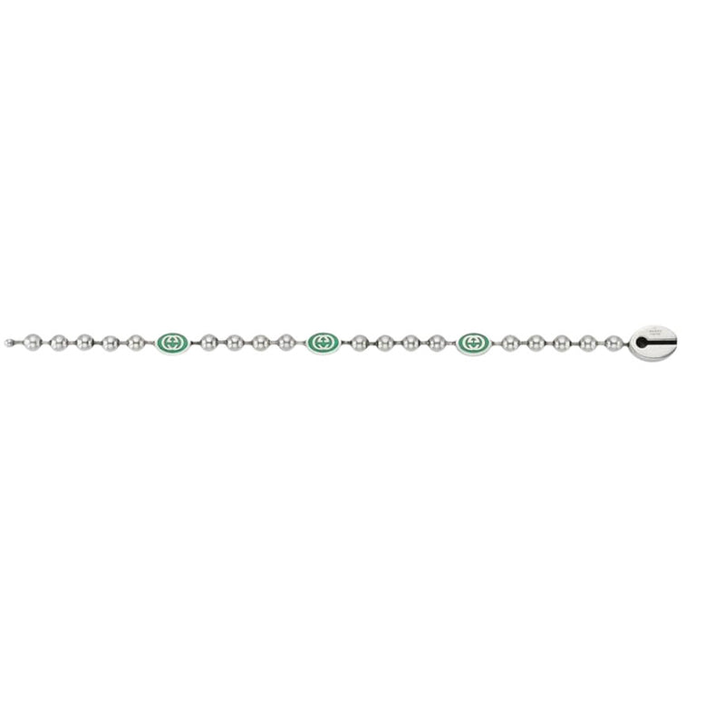 Gucci Interlocking Sterling Silver & Green Enamel Bracelet