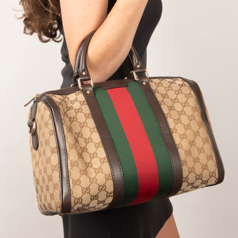 Pre-Owned Gucci GG Canvas Web Boston Bag