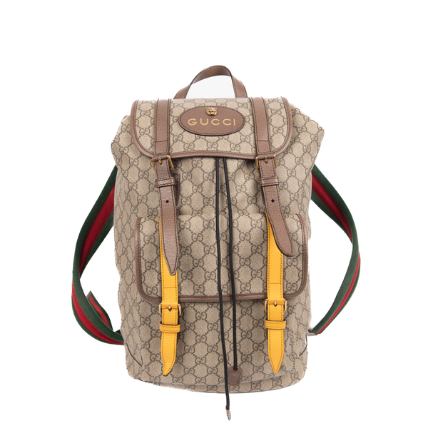 Pre-Owned Gucci GG Supreme Neo Vintage Double Buckle Backpack