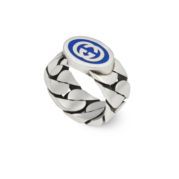 Gucci Blue Enamel Interlocking G Ring