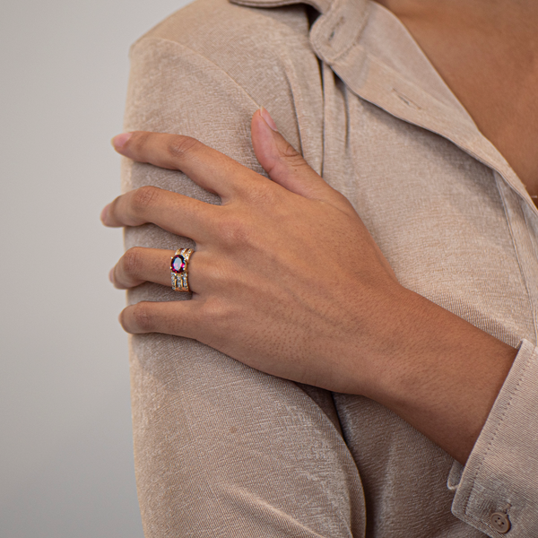 Pre-Owned Garnet and Diamond Ring