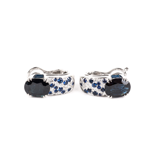 Pre-Owne Blue Sapphire and Diamond Earrings