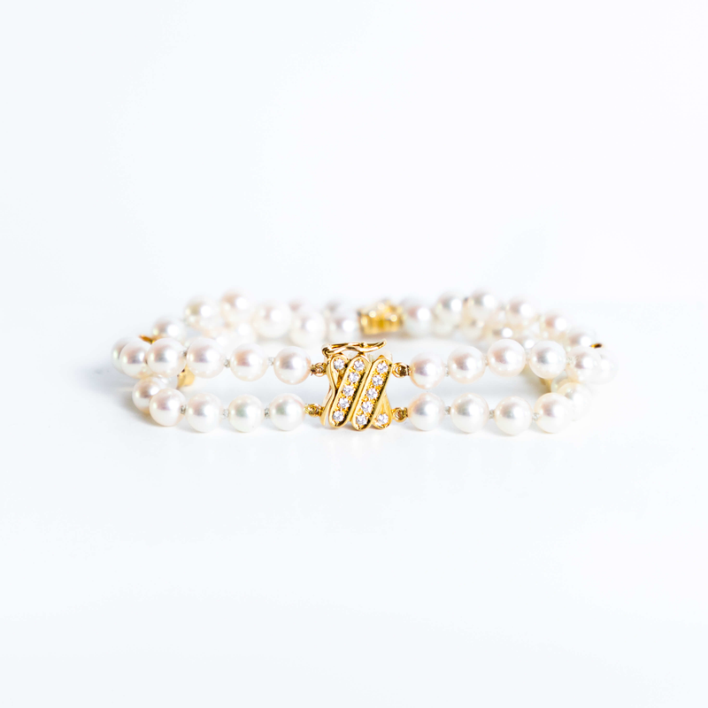 Pre-Owned Mikimoto Pearl and Diamond Bracelet