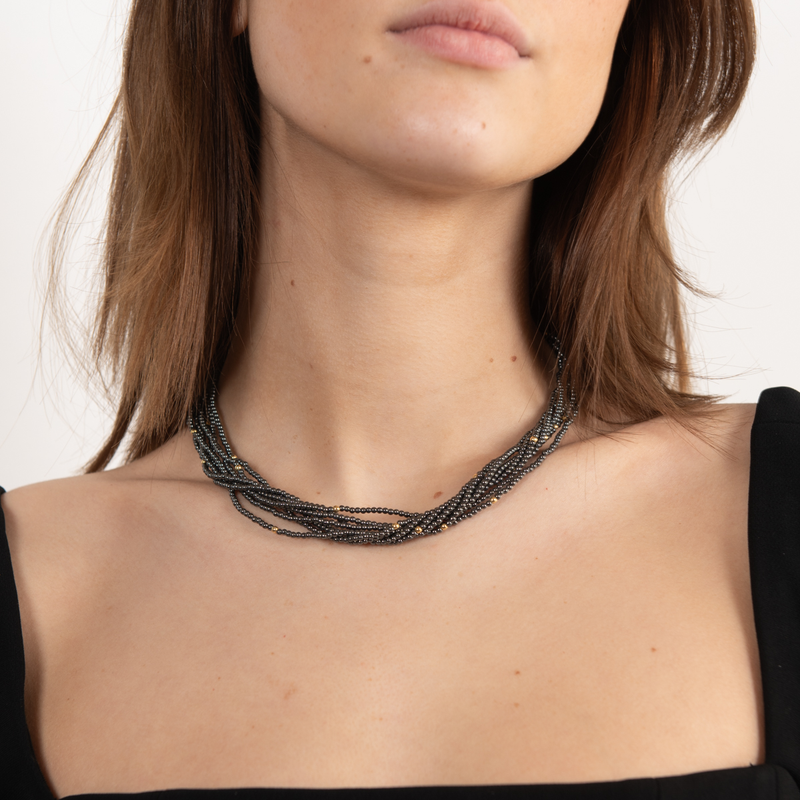 Pre-Owned Lagos Hematite Bead Icon Convertible Necklace